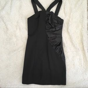 Sexy black cross halter dress